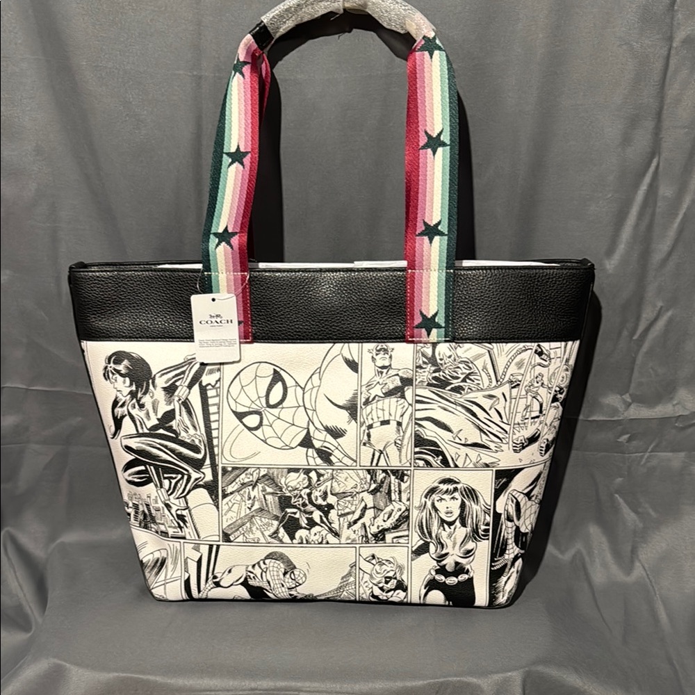 Coach Black and White Spider-Man Comic Print Tote Bag
